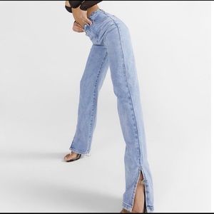 MOMOKROM High Rise Split Hem Straight Leg Jean